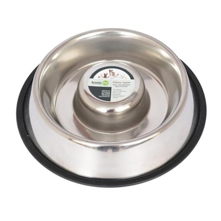 Iconic Pet Iconic Pet 92008 48 oz Slow Feed Stainless Steel Pet Bowl for Dog or Cat - Large 92008